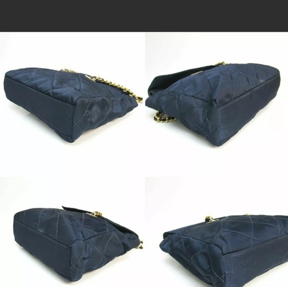 PRADA Gold Chain Bag Shoulder Bag 100% Authentic Navy Blue Crossbody Bag Tote - Picture 7 of 16
